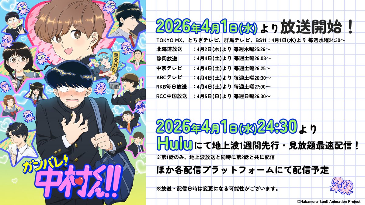 Ganbare! Nakamura-kun!! Anime Air Schedule Image